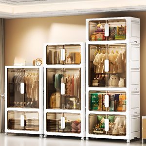 "Functional Kids Wardrobe with Plastic Material, Shelf, Clothing Rod, and Door"