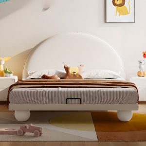 "Modish Wood Standard Children Bed with Pu Leather Upholstery, Headboard, Gender Neutral"